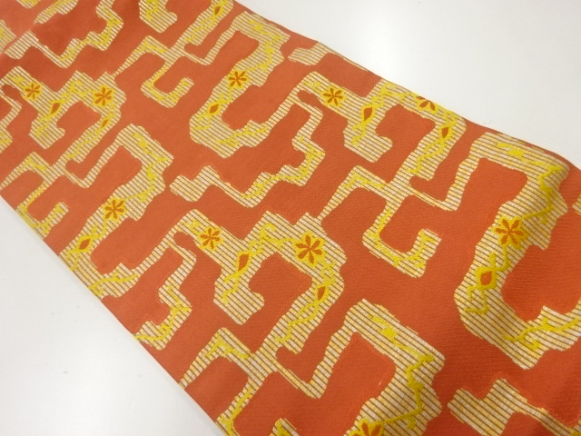 アンティーク　花唐草に抽象模様織出し名古屋帯（着用可）